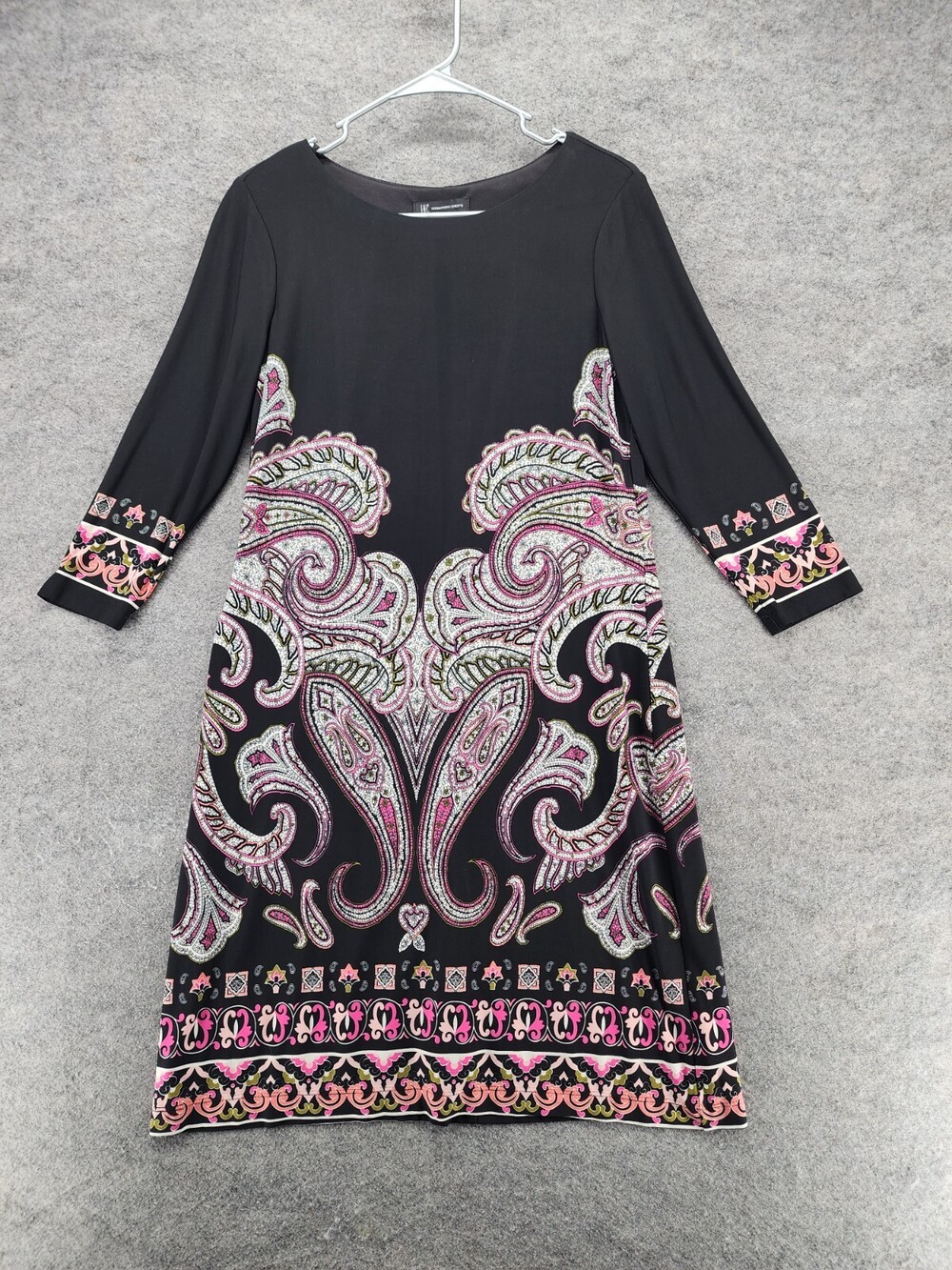 INC International Concepts Dress Womens 8 Long Sleeve Black Pink Paisley